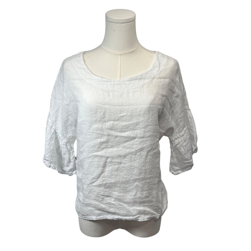 Viola Borghi 100% Linen Top White Bell Sleeve Coastal Beach Boho ITALY Sz S